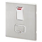 MK Aspect 13A Switched Fused Spur with Neon Brushed Stainless Steel with White Inserts