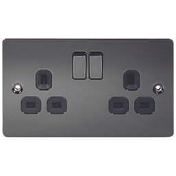 LAP  13A 2-Gang DP Switched Plug Socket Black Nickel  with Black Inserts