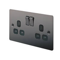 LAP  13A 2-Gang DP Switched Plug Socket Black Nickel  with Black Inserts