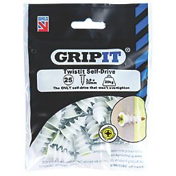 GripIt  Self-Drive Plasterboard Fixings Acetal Plastic 27mm 25 Pack