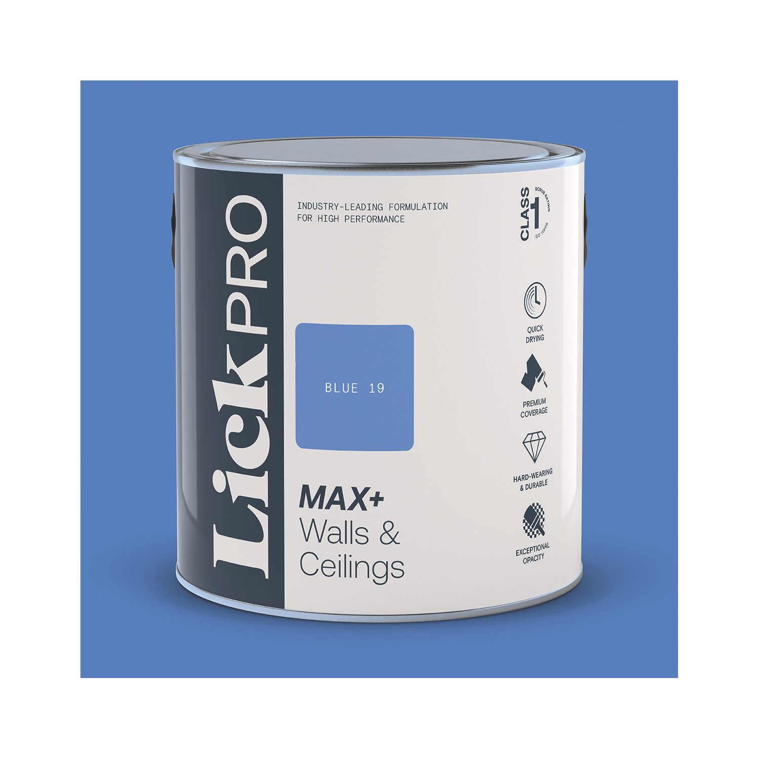 LickPro Max+ 2.5Ltr Blue 19 Matt Emulsion Paint (653JX)