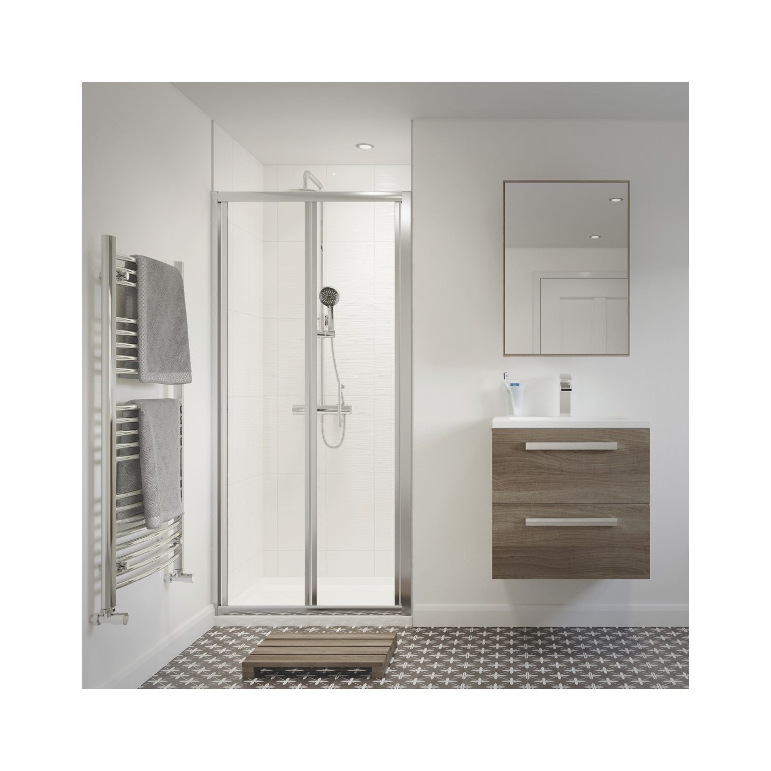 Framed Square Bi-Fold Shower Door Aluminium 700mm x 1850mm (653PJ)