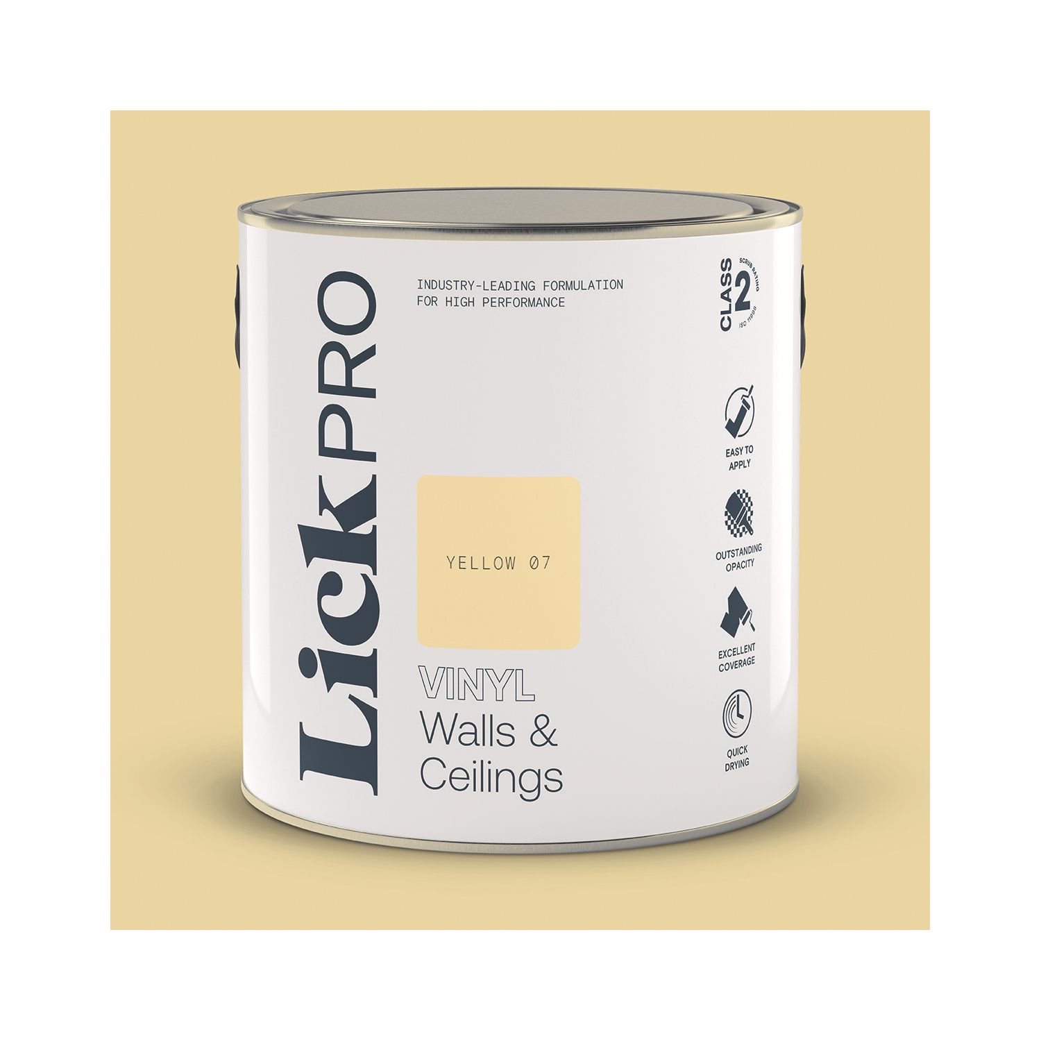 LickPro 2.5Ltr Yellow 07 Vinyl Matt Emulsion Paint (653TM)