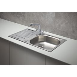 1 Bowl Stainless Steel Kitchen Sink & Drainer 760 x 430mm - Screwfix
