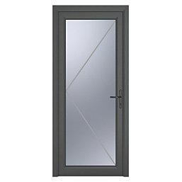 Crystal  Fully Glazed 1-Obscure Light Left-Hand Opening Anthracite Grey uPVC Back Door 2090mm x 920mm