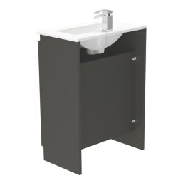 Newland  Double Door Floor Standing Vanity Unit with Basin Matt Midnight Mist 600mm x 370mm x 840mm