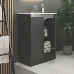 Newland  Double Door Floor Standing Vanity Unit with Basin Matt Midnight Mist 600mm x 370mm x 840mm