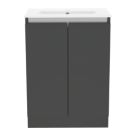Newland  Double Door Floor Standing Vanity Unit with Basin Matt Midnight Mist 600mm x 370mm x 840mm