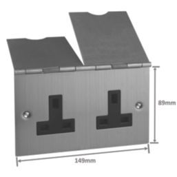 Varilight YFS5B-S 13A 2-Gang Unswitched Floor Socket Brushed Steel with Black Inserts