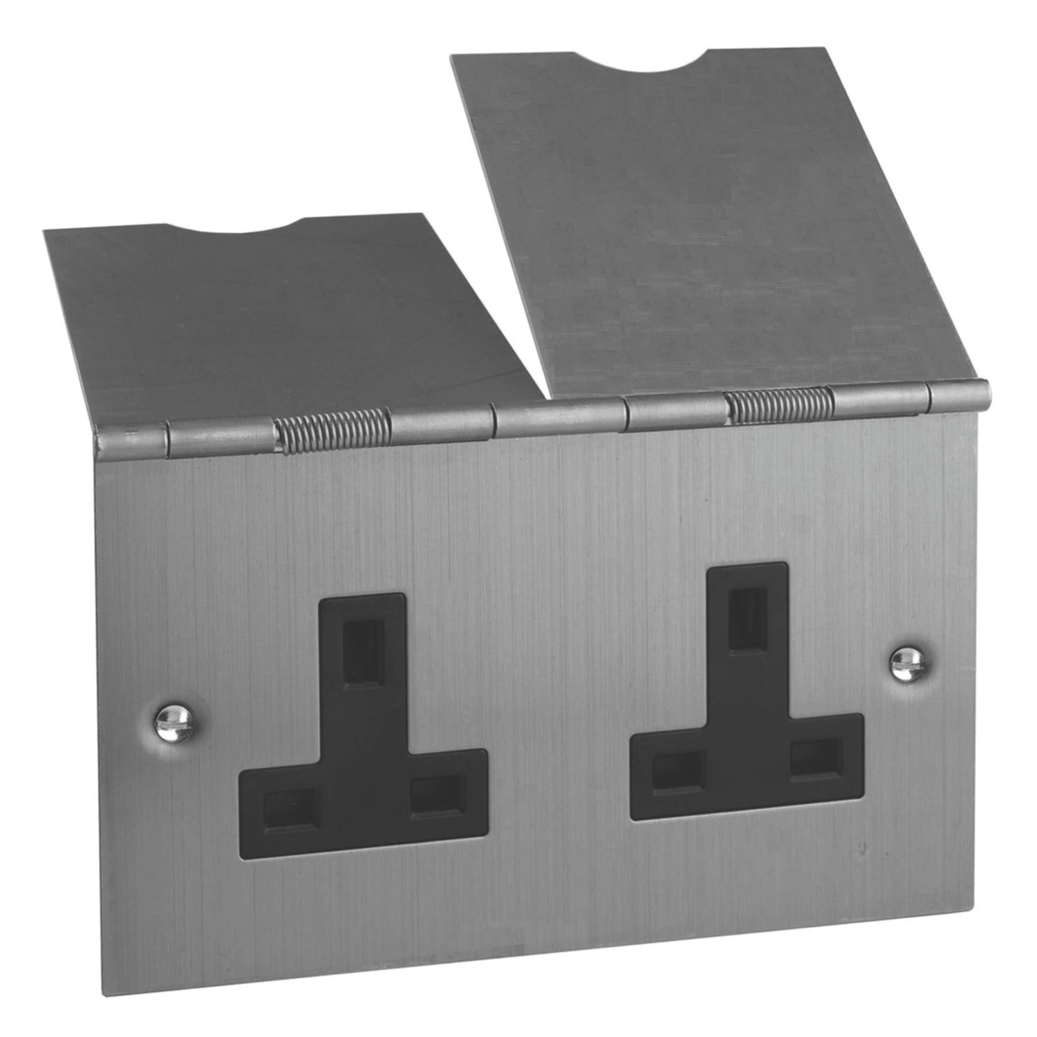 Varilight YFS5B-S 13A 2-Gang Unswitched Floor Socket Brushed Steel with Black Inserts (655EC)