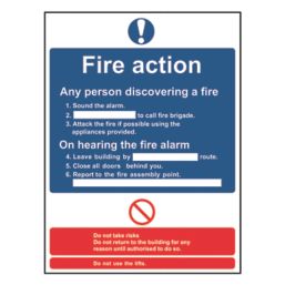 Essentials  Non Photoluminescent "Fire Action Procedure" Sign 230mm x 132mm