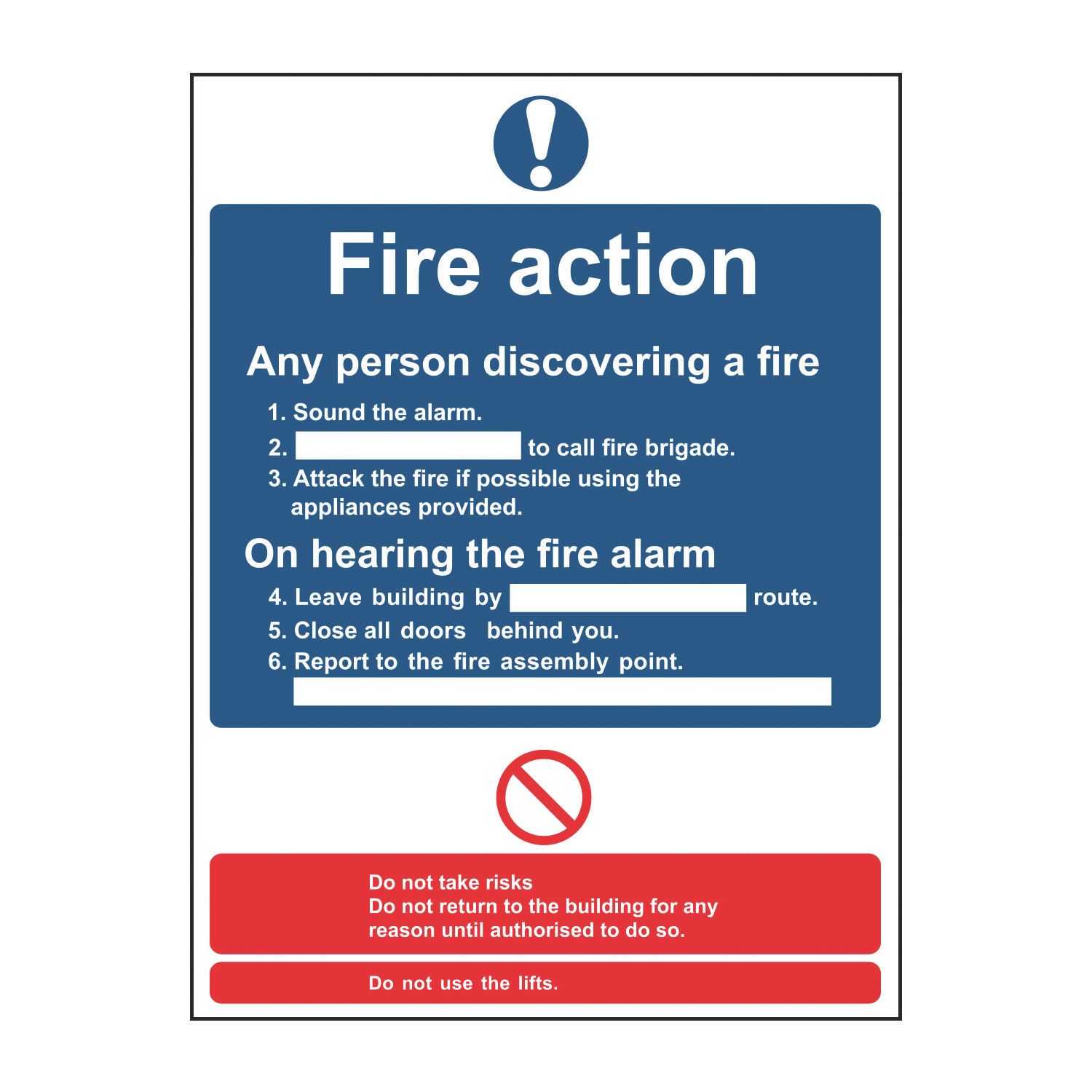 Essentials Non Photoluminescent "Fire Action Procedure" Sign 230mm x 132mm (655FG)