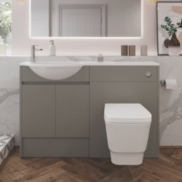 Alaska Bathroom Fitted Furniture Pack LH Vanity with Basin Stone Grey Matt 1244mm x 355mm x 997mm