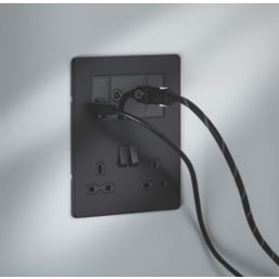 Knightsbridge  13A 2-Gang DP Combination Plate Matt Black with Black Inserts