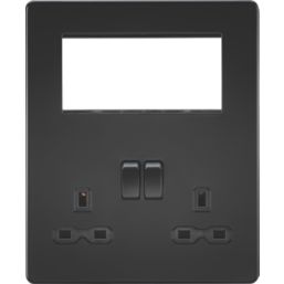 Knightsbridge  13A 2-Gang DP Combination Plate Matt Black with Black Inserts