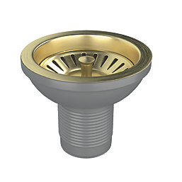 ETAL Sink Strainer Waste with Overflow & Cover Plate Brushed Brass 90mm