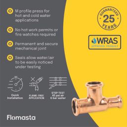 Flomasta  Copper Press-Fit Reducing M-Profile Tee 22mm x 15mm x 22mm