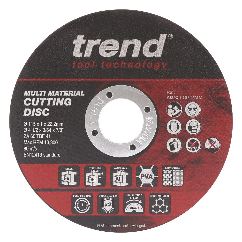 Trend AD/C115/1/MM MultiMaterial Cutting Discs 4 1/2" (115mm) x 1mm x
