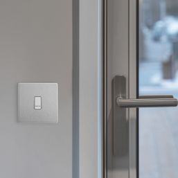 British General Evolve 10A 1-Gang 1-Way Press Switch Brushed Steel with White Inserts