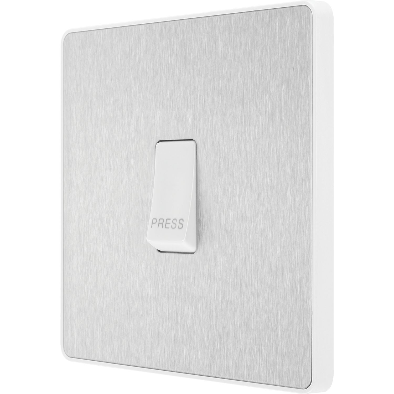 British General Evolve 10A 1-Gang 1-Way Press Switch Brushed Steel with White Inserts (656PY)