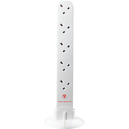 Masterplug 13A 10-Gang Unswitched Surge-Protected Tower Extension Lead White 1m