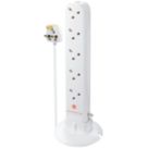 Masterplug 13A 10-Gang Unswitched Surge-Protected Tower Extension Lead White 1m