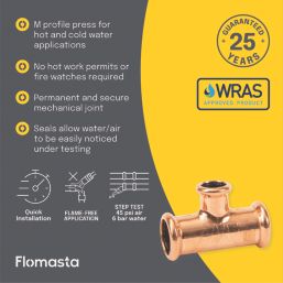 Flomasta  Copper Press-Fit Reducing M-Profile Tee 22mm x 22mm x 15mm
