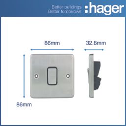 Hager Sollysta WRDP84BSB 20A 1-Gang 2P+E Control Switch Brushed Steel  with Black Inserts