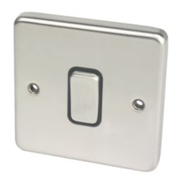 Hager Sollysta WRDP84BSB 20A 1-Gang 2P+E Control Switch Brushed Steel  with Black Inserts