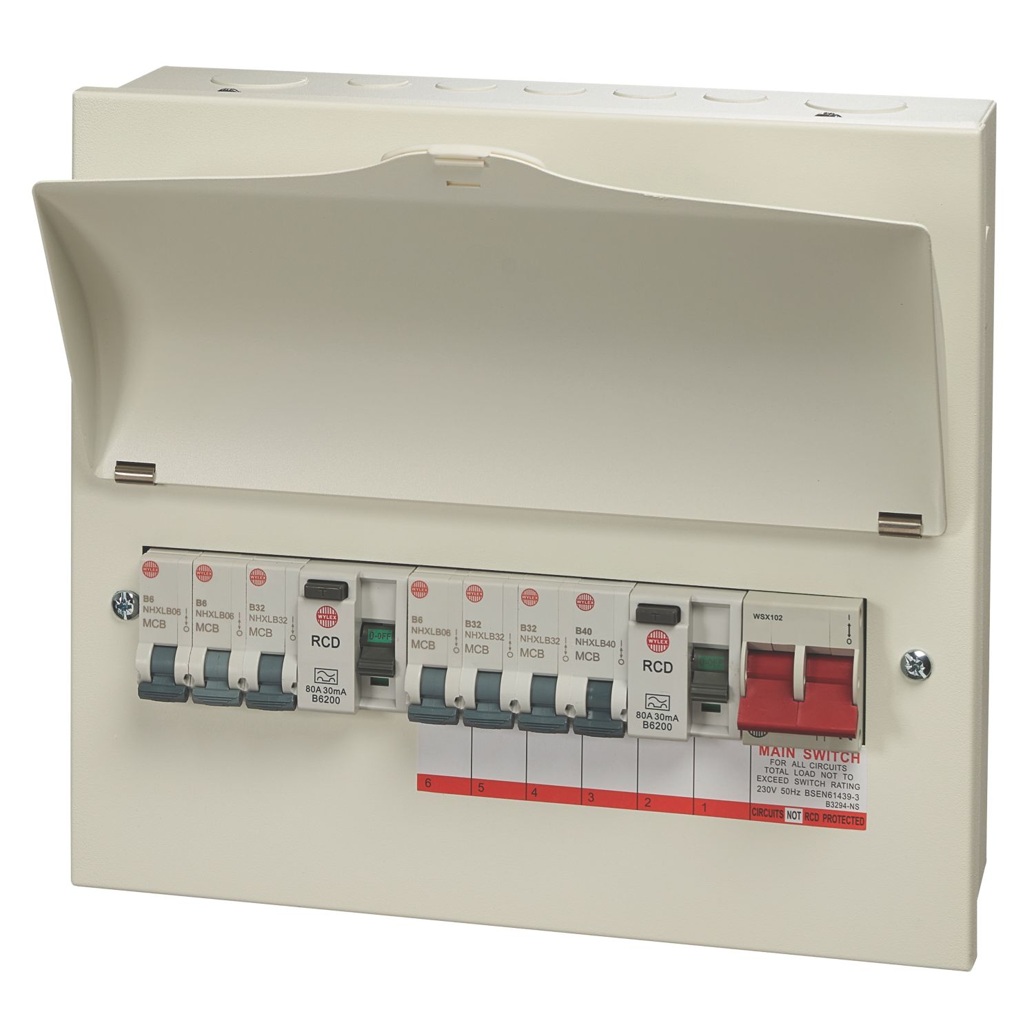 Wylex 13-Module 7-Way Populated Dual RCD Consumer Unit (657JK)