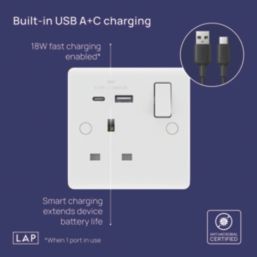 LAP  13A 1-Gang SP Switched Socket + 3A 18W 2-Outlet Type A & C USB Charger White with Colour-Matched Inserts