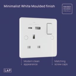 LAP  13A 1-Gang SP Switched Socket + 3A 18W 2-Outlet Type A & C USB Charger White with Colour-Matched Inserts