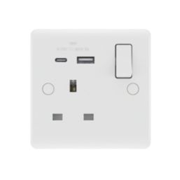 LAP  13A 1-Gang SP Switched Socket + 3A 18W 2-Outlet Type A & C USB Charger White with Colour-Matched Inserts