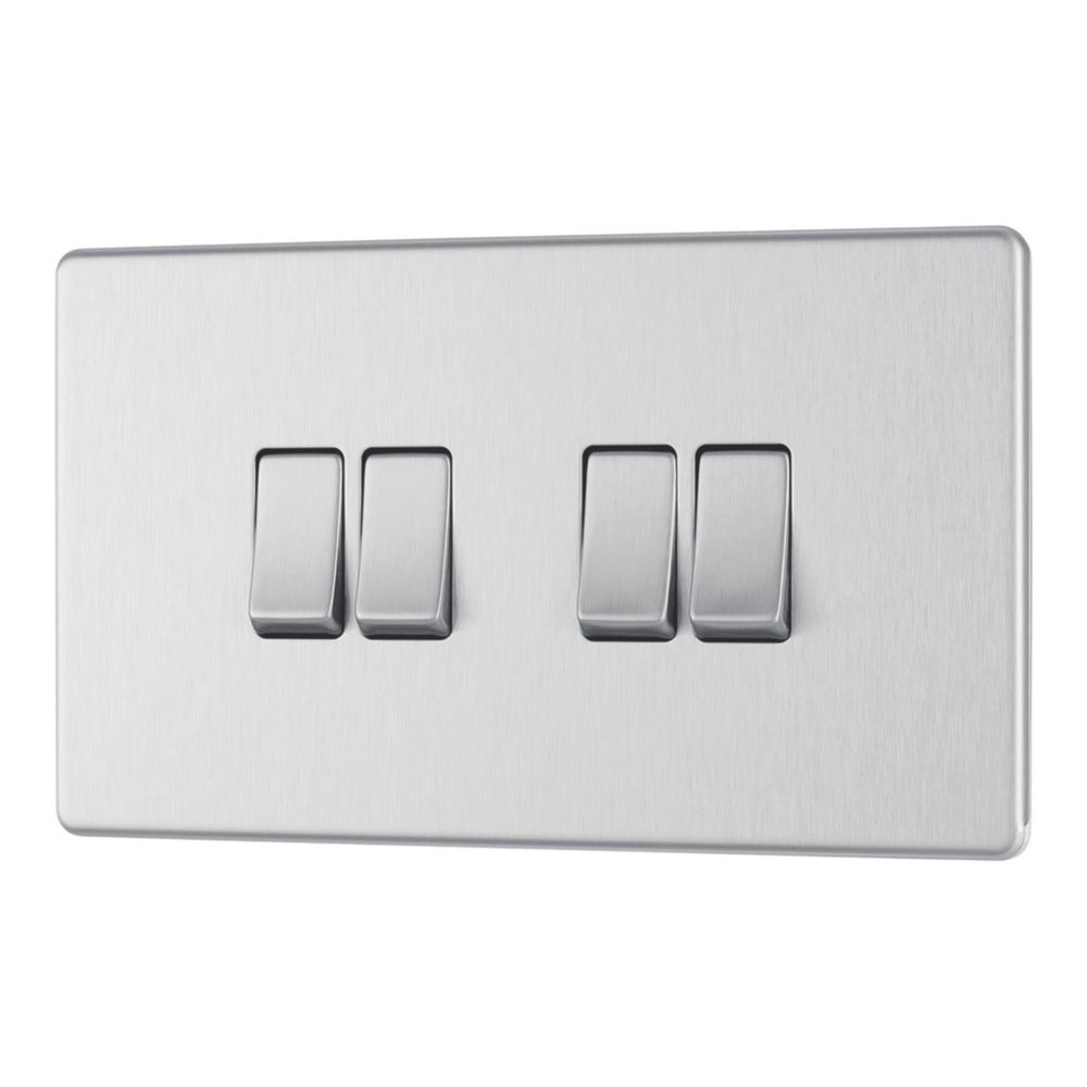 LAP 20A 16AX 4-Gang 2-Way Light Switch Brushed Stainless Steel - Screwfix