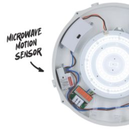 TCP  Indoor & Outdoor Non-Maintained Emergency Round LED Bulkhead Light With Microwave Sensor White 14/18/22W 1900/1995lm