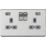 Knightsbridge SFR9224BCG 13A 2-Gang SP Switched Socket + 2.4A 2-Outlet Type A USB Charger Brushed Chrome with Colour-Matched Inserts