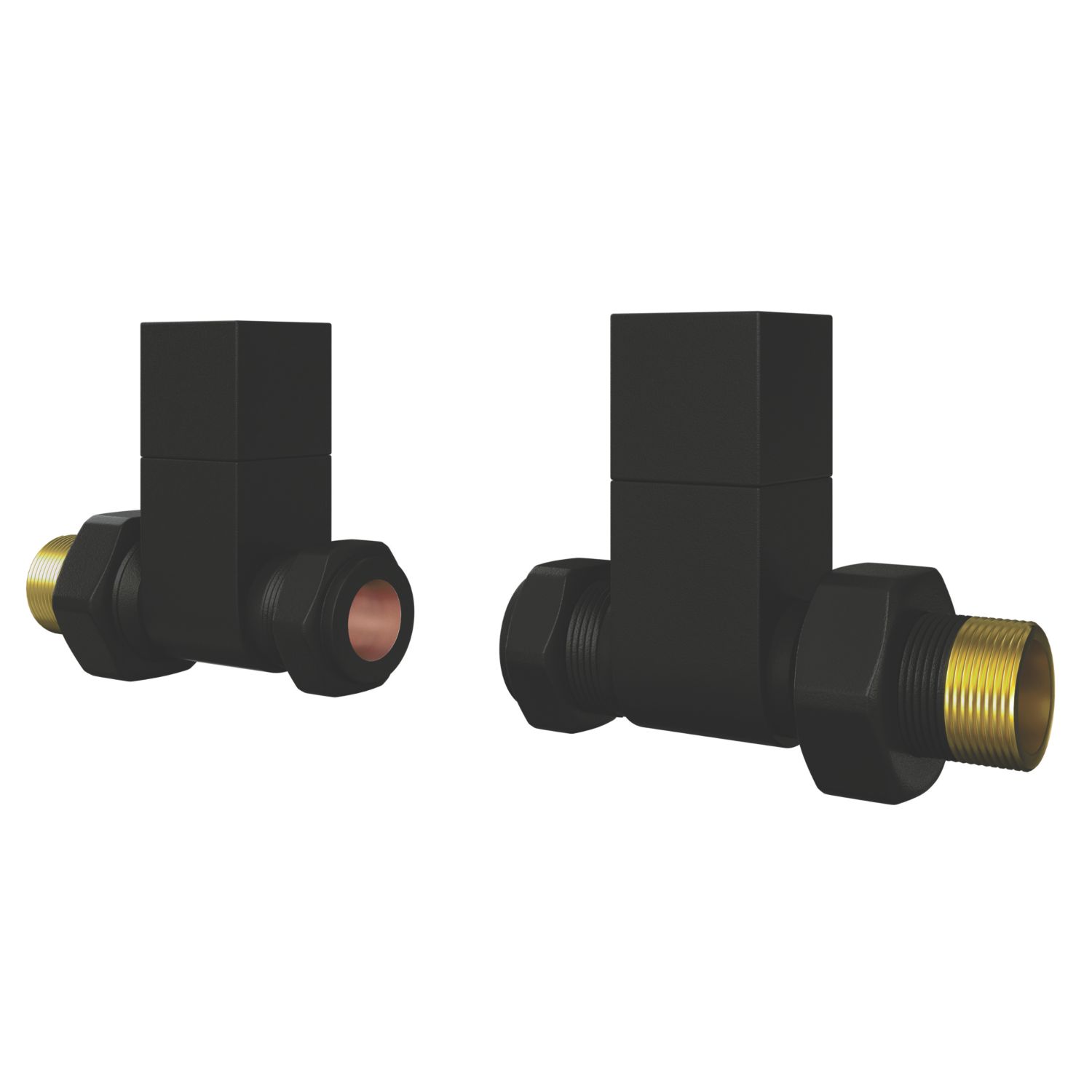 ETAL Swelt 15mm x 1/2" Matt Black Straight Designer Manual Radiator Valve Head & Body 2 Pack (657VV)