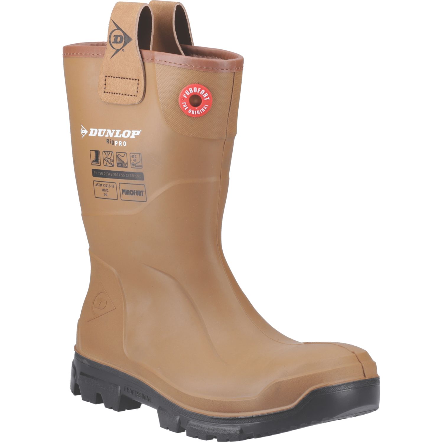 Dunlop Purofort RigPRO Fur Lining Size 4 Brown Steel Toe Cap Safety Wellies (657XH)