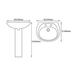 Trade Basics Basin-To-Go Full Pedestal Bathroom Basin 2 Tap Holes 570mm