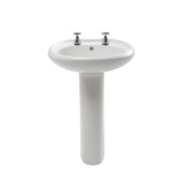 Trade Basics Basin-To-Go Full Pedestal Bathroom Basin 2 Tap Holes 570mm