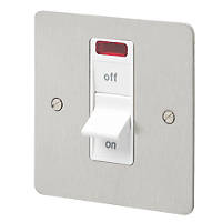 MK Edge 32A 1-Gang DP Control Switch Brushed Stainless Steel with Neon with White Inserts