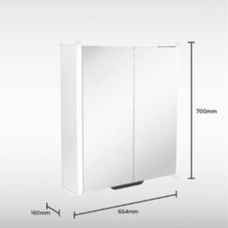 Sensio Luka 2-Door Illuminated Smart Cabinet With 876 to 1579lm LED Light Grey Matt 620mm x 160mm x 700mm