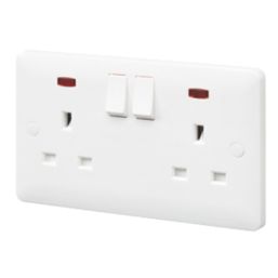 MK Base 13A 2-Gang SP Switched Socket White with Neon with White Inserts