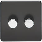 Knightsbridge SF2182MB 2-Gang 2-Way LED Dimmer Switch with Chrome Buttons  Matt Black