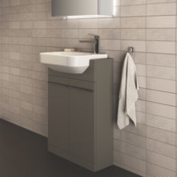 Ideal Standard i.life S Semi-Countertop Floorstanding Basin Unit with Black Handles & Basin Matt Quartz Grey 600mm x 210mm x 835mm