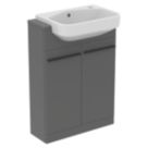 Ideal Standard i.life S Semi-Countertop Floorstanding Basin Unit with Black Handles & Basin Matt Quartz Grey 600mm x 210mm x 835mm