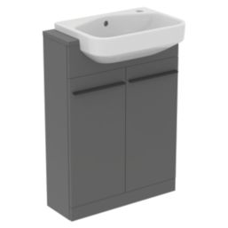 Ideal Standard i.life S Semi-Countertop Floorstanding Basin Unit with Black Handles & Basin Matt Quartz Grey 600mm x 210mm x 835mm