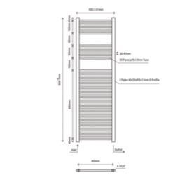 Flomasta 1600mm x 500mm 2409BTU Black Flat  Towel Radiator