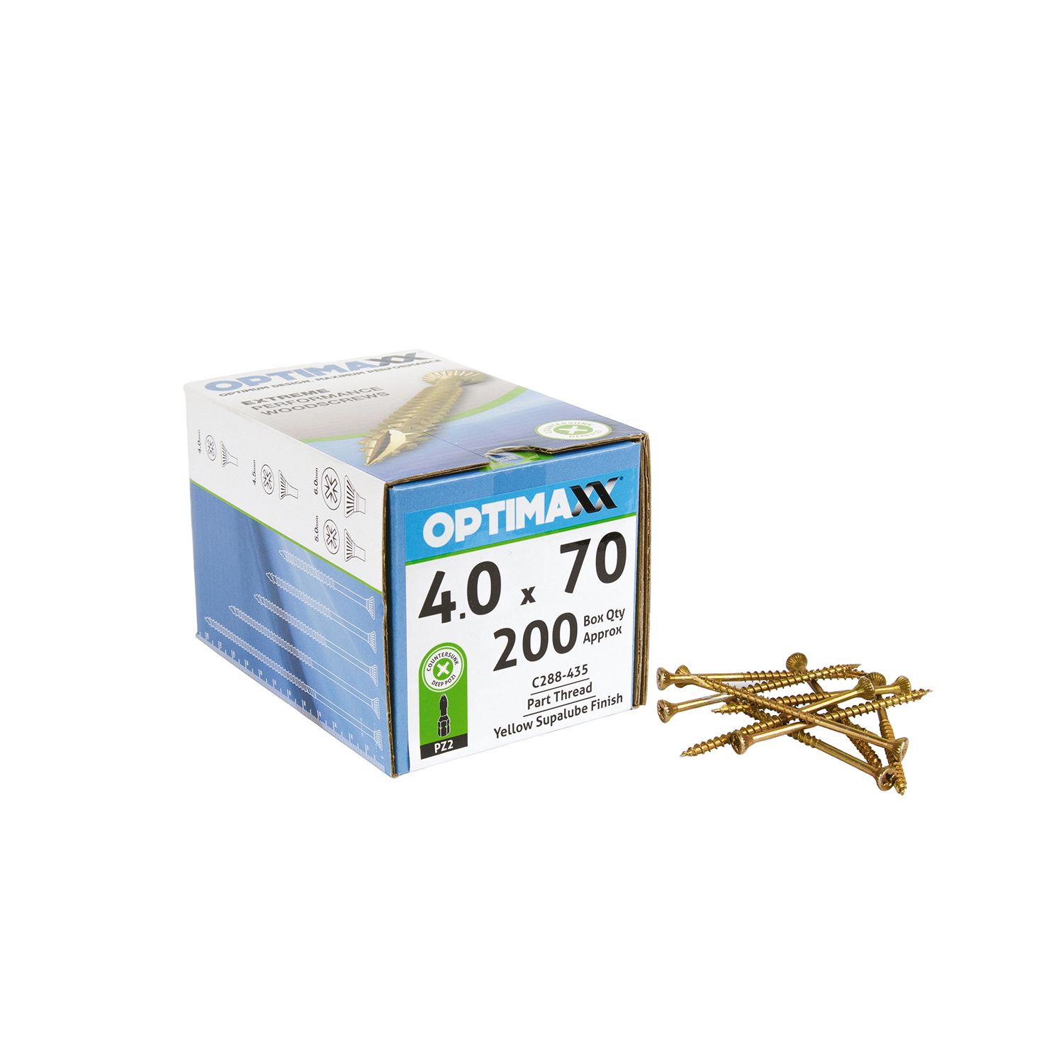 Optimaxx PZ Countersunk Wood Screws 4mm x 70mm 200 Pack (659TY)