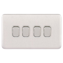 Schneider Electric Lisse Deco 10AX 4-Gang 2-Way Light Switch  Brushed Stainless Steel with White Inserts
